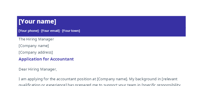 Accountant cover letter sample