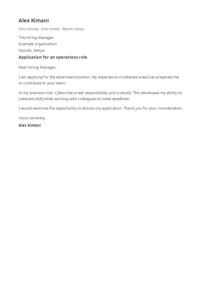 Minimal Application cover letter template sample