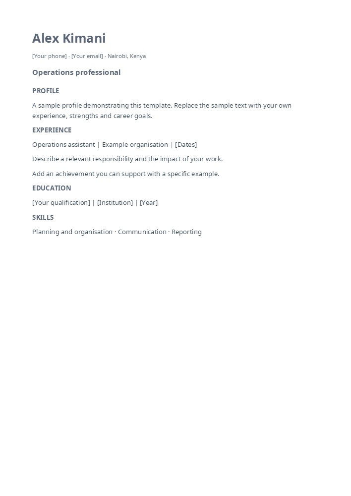 Minimal CV template sample